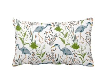 Fronha ou capa decorativa de garça-azul para áreas externas, 33 x 50 cm, almofadas/capas lombares/oblongas, estampa/padrão naturalista de pássaros/pássaros verde-azulado, toile/natureza
