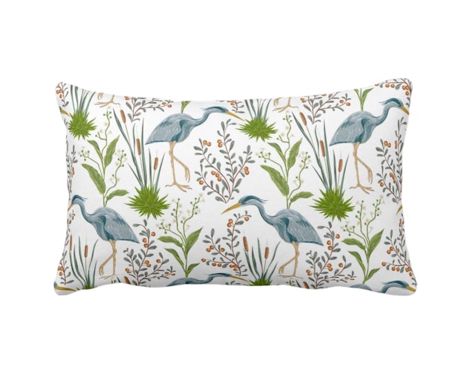 OUTDOOR Blue Heron Throw Pillow or Cover, 14 x 20" Lumbar/Oblong Pillows/Covers, Teal Green Bird/Birds Naturalist Print/Pattern Toile/Nature