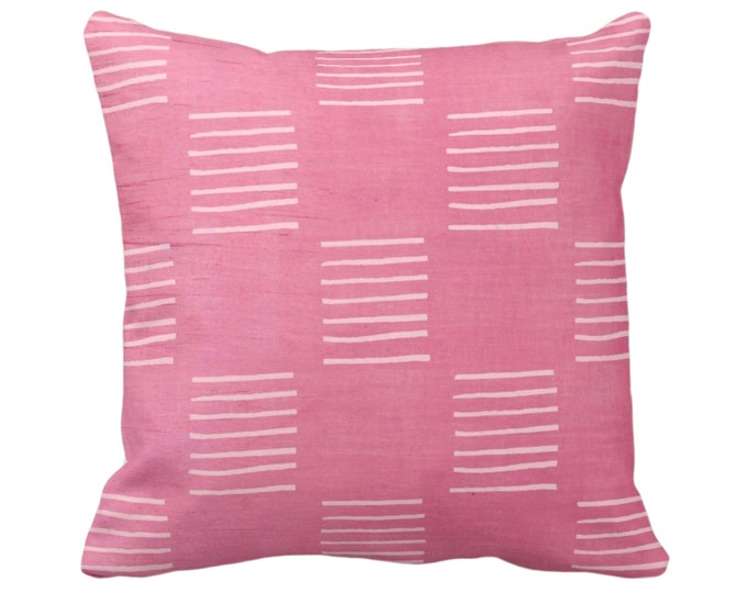 OUTDOOR Mud Cloth Lines Printed Throw Pillow or Cover, Bright Pink 14, 16, 18, 20, 26" Sq Pillows/Covers, Mudcloth/Boho/Geometric/African