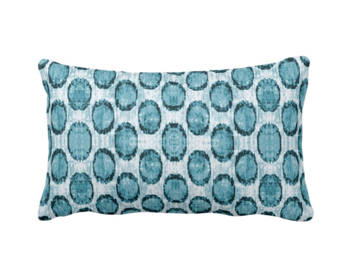 Ikat Ovals Print Throw Pillow or Cover 12 x 20" Lumbar/Oblong Pillows/Covers, Teal Blue/Green Geometric/Circles/Dots/Dot/Geo/Polka Pattern