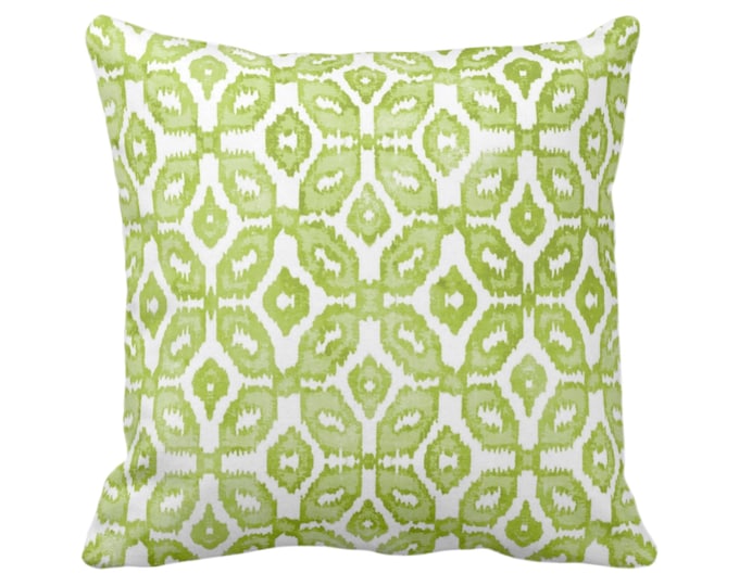 Wasabi Ikat Print Throw Pillow or Cover 16, 18, 20, 22 or 26" Sq Pillows/Covers, White & Green Geometric/Diamonds/Dots/Diamond/Trellis/Geo