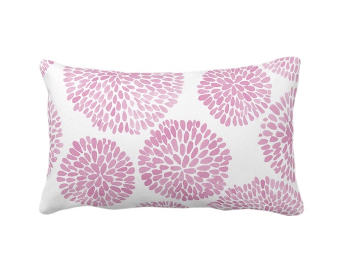 OUTDOOR Watercolor Chrysanthemum Throw Pillow/Cover Pink Lemonade/White 14 x 20" Lumbar Pillows/Covers, Abstract/Modern/Floral/Flower Print