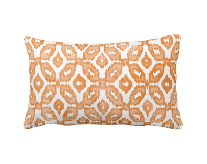 OUTDOOR Canteloupe Ikat Print Throw Pillow or Cover 14 x 20" Lumbar Pillows/Covers, Orange/White Geometric/Diamonds/Dots/Diamond/Trellis