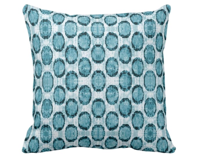 Ikat Ovals Print Throw Pillow or Cover 16, 18, 20, 22, 26" Sq Pillows/Covers, Teal Blue/Green Geometric/Circles/Dots/Dot/Geo/Polka Pattern