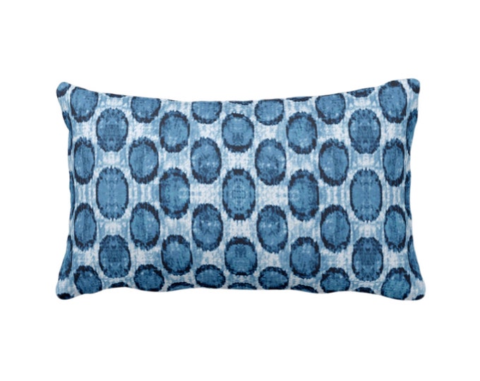 OUTDOOR Ikat Ovals Print Throw Pillow or Cover 14 x 20" Lumba Pillows or Covers, Indigo Blue Geometric/Circles/Dots/Dot/Geo/Polka Pattern