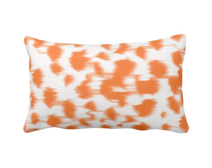 OUTDOOR Ikat Abstract Animal Print Throw Pillow or Cover 14 x 20" Lumbar Pillows/Covers, Bright Orange/White Spots/Spotted/Painted Pattern