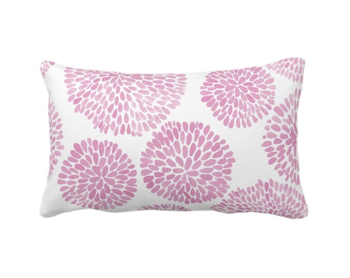 Watercolor Chrysanthemum Throw Pillow/Cover, Pink Lemonade/White 12 x 20" Lumbar Pillows/Covers, Pink Abstract/Modern/Floral/Flower Print