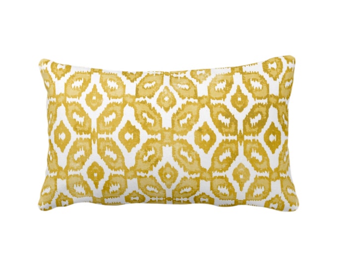 Horseradish Ikat Print Throw Pillow or Cover 12 x 20" Lumbar Pillows/Covers, Yellow & White Geometric/Diamonds/Dots/Diamond/Trellis/Geo