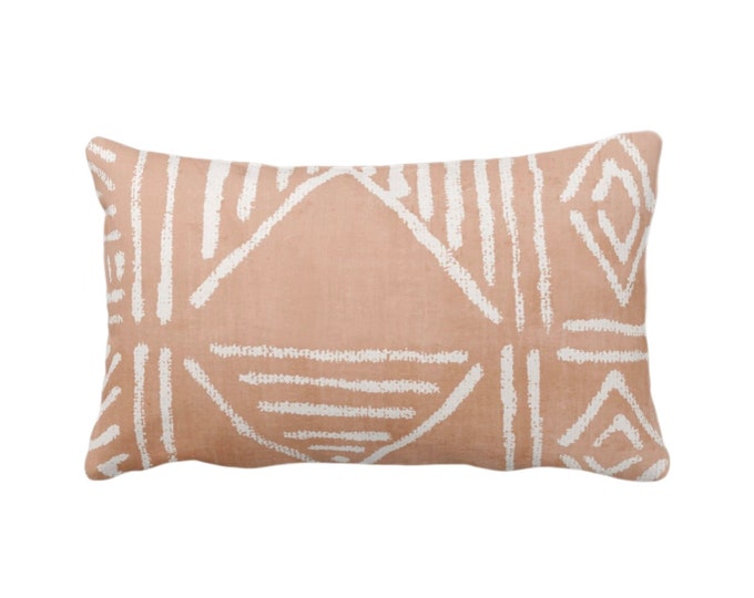 OUTDOOR Mud Cloth Printed Throw Pillow or Cover, Adobe Clay 14 x 20" Lumbar Pillows/Covers, Orange Mudcloth/Boho/Tribal/Geometric/Geo Print