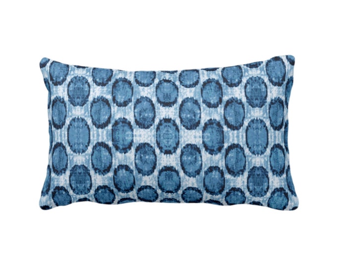 Ikat Ovals Print Throw Pillow or Cover 12 x 20" Lumbar/Oblong Pillows or Covers, Indigo Blue Geometric/Circles/Dots/Dot/Geo/Polka Pattern