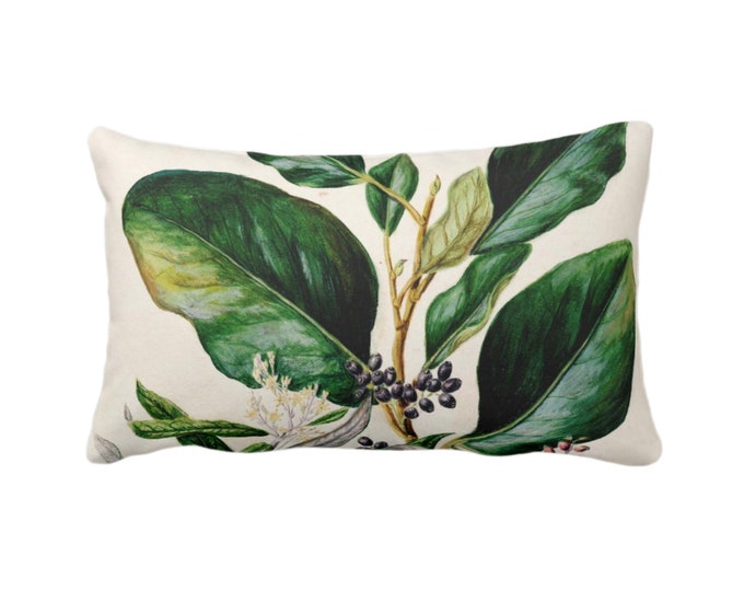 OUTDOOR Vintage Botanical w/ Berries Flowers Throw Pillow or Cover, 14 x 20" Lumbar Pillows/Covers Tropical Green Leaves/Floral/Flower Print