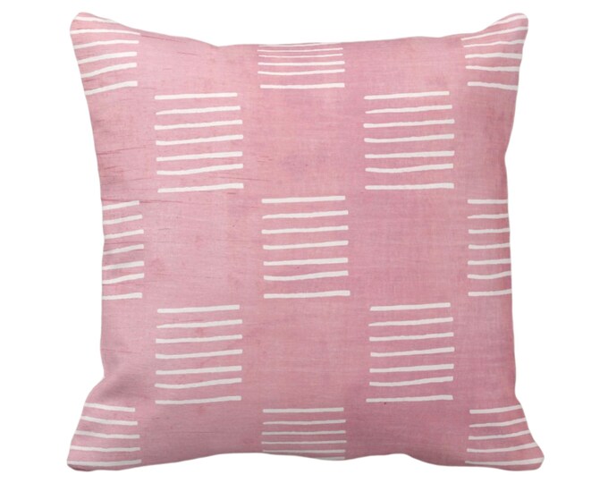 Mud Cloth Printed Throw Pillow or Cover, Pink/White 18 or 22" Sq Pillows/Covers, Lines Mudcloth/Boho/Geometric/African/Tribal/Geo