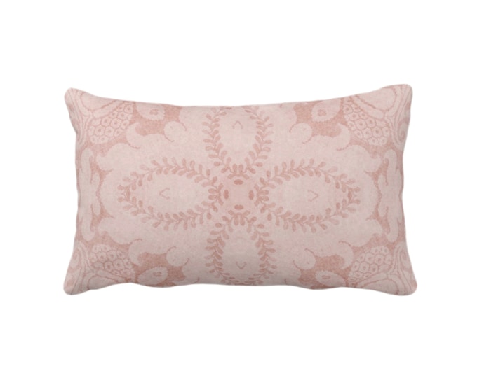 OUTDOOR Nouveau Damask Throw Pillow or Cover, Pink Clay 14 x 20" Lumbar/Oblong Pillows/Covers Dusty Blush, Floral/Modern/Organic Print