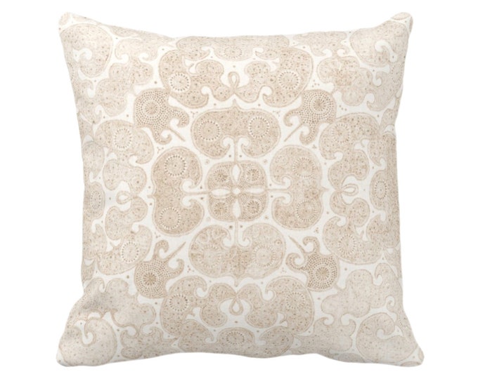 OUTDOOR Farrah Print Throw Pillow or Cover, Beige/Off-White 14, 16, 18, 20, 26" Sq Pillows/Covers, Cream Floral/Geo/Organic/Modern Design