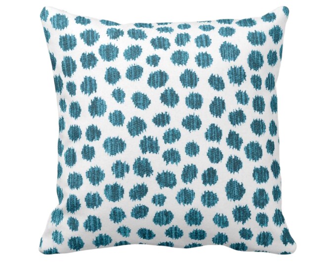 OUTDOOR Scratchy Dots Throw Pillow or Cover, Teal/White 14, 16, 18, 20 or 26" Sq Pillows/Covers Blue/Green Scribble/Dots/Spots Print/Pattern