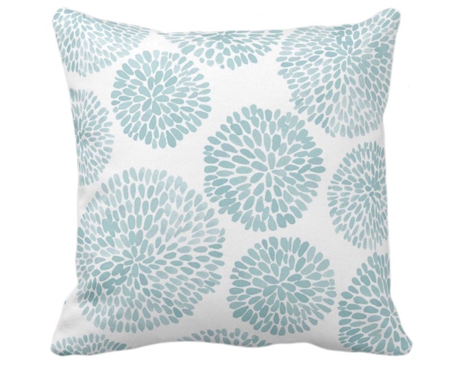 Watercolor Chrysanthemum Throw Pillow or Cover,Aqua/White 16, 18, 20, 22, 26" Sq Pillows/Covers Light Blue/Green Modern/Floral/Flower Print