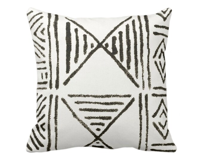 Mud Cloth Printed Throw Pillow or Cover, Off-White & Black 18 or 22" Sq Pillows/Covers Mudcloth/Boho/Geometric/African/Tribal/Geo