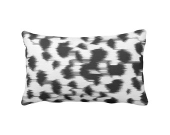 OUTDOOR Ikat Abstract Animal Print Throw Pillow or Cover 14 x 20" Lumbar Pillows/Covers, Black/Gray/White Spots/Spotted/Dots/Painted Pattern