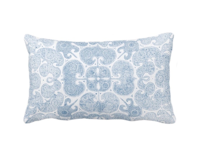 OUTDOOR Farrah Print Throw Pillow or Cover, Washed Blue 14 x 20" Lumbar Pillows/Covers, Light Dusty Floral/Geo/Organic/Modern Pattern
