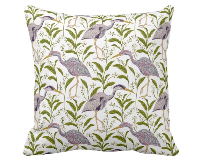 READY TO SHIP Outdoor Purple Heron Throw Pillow/Cover 20" Sq/Lumbar Pillows/Covers, Toile/Coastal/Nature/Botanical Bird Print/Pattern