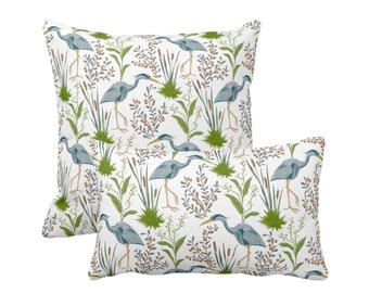 Blue Heron Throw Pillow/Cover 12x20, 16, 18, 20, 22, 26" Sq/Lumbar Pillows/Covers, Teal Blue/Green Bird/Birds Naturalist Toile/Nature Print