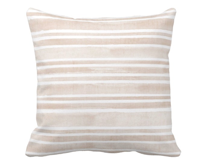 OUTDOOR Watercolor Stripe Throw Pillow/Cover, Sand/White 14, 16, 18, 20, 26" Sq Pillows/Covers Beige Farmhouse Stripes/Hand Paint Print