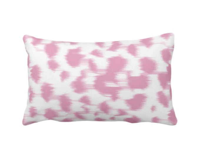 Ikat Abstract Animal Print Throw Pillow or Cover 12 x 20" Lumbar Pillows/Covers, Candy Pink/White Spots/Spotted/Dots/Dot/Geo/Painted Pattern