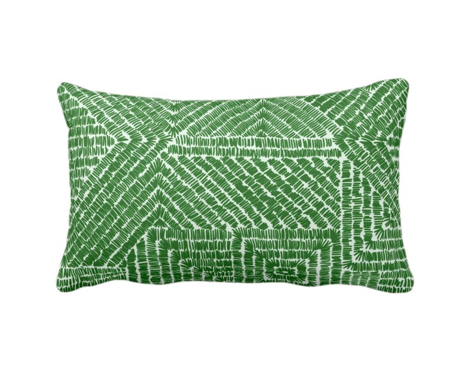 OUTDOOR Tribal Geo Throw Pillow or Cover, Botanical Green/White 14 x 20" Lumbar Pillows/Covers Scratch Geometric/Batik/Geo Pattern/Print