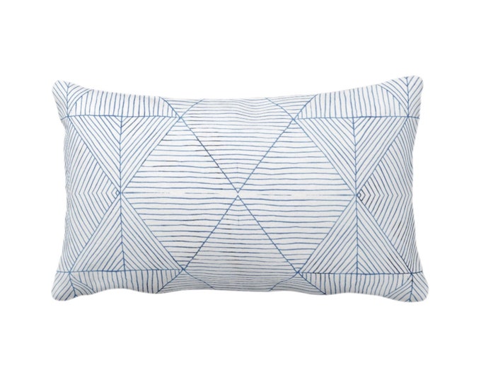 OUTDOOR Fine Line Geo Print Throw Pillow or Cover 14 x 20" Lumbar Pillows/Covers, Navy Blue & White Minimal/Geometric/Geo/Modern Pattern