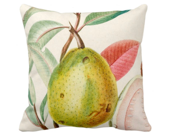 OUTDOOR Vintage Botanical Guava Throw Pillow or Cover, 16, 18, 20, 26" Sq Pillows/Covers Fruit/Nature/Plant Pink/Green/Yellow Print