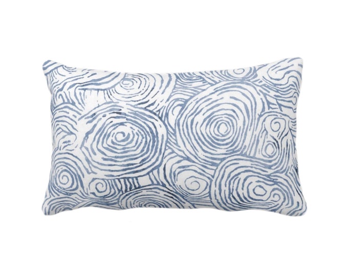 Abstract Floral Throw Pillow or Cover, Navy Blue 12 x 20" Lumbar Pillows/Covers Indigo/White Watercolor Modern/Organic/Geometric/Geo Print