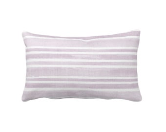 OUTDOOR Watercolor Stripe Throw Pillow or Cover, Palest Plum/White 14 x 21" Lumbar Pillows/Covers, Purple Stripes/Lines/Hand Painted Print