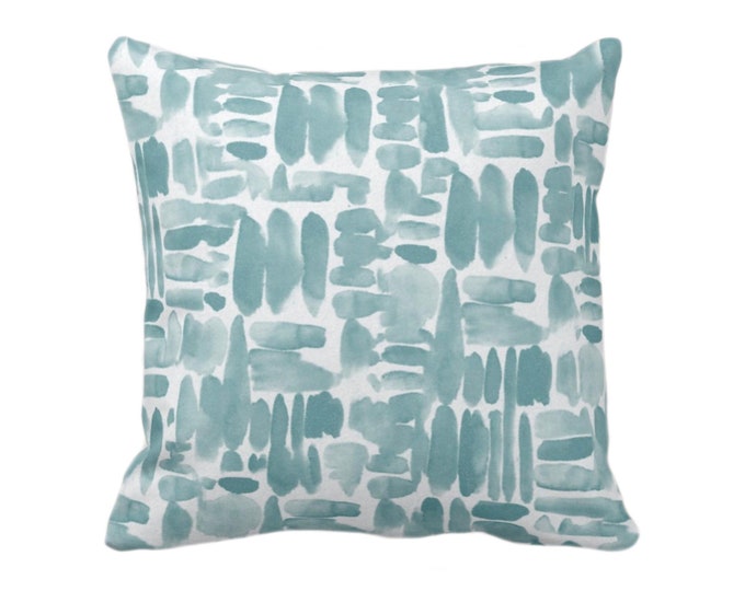 OUTDOOR Brush Strokes Throw Pillow or Cover, Lagoon Blue/Green 14, 16, 18, 20, 26" Sq Pillows/Covers Watercolor/Hand-Painted/Modern/Abstract