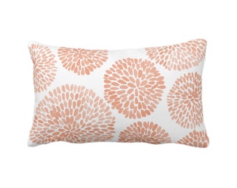 Watercolor Chrysanthemum Throw Pillow/Cover, Peach/White 12 x 20" Lumbar Pillows/Covers, Orange/Coral Abstract/Modern/Floral/Flower Print