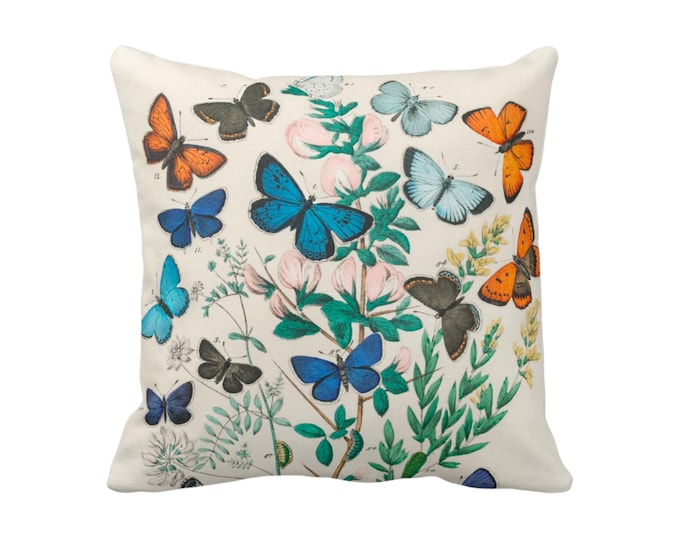 READY 2 SHIP Vintage Butterflies Throw Pillow or Cover 16" Sq Pillows/Covers Colorful Turquoise/Orange/Green Butterfly Floral Pattern