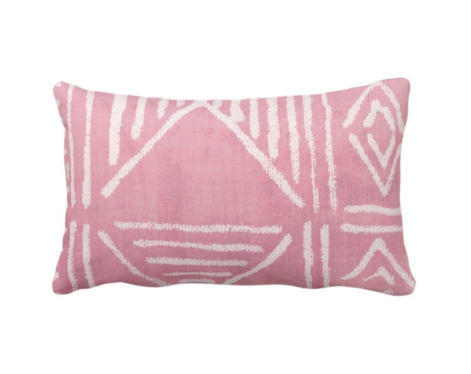 OUTDOOR Mud Cloth Printed Throw Pillow or Cover, Pink/White 14 x 20" Lumbar Pillows/Covers, Mudcloth/Boho/Tribal/Geometric/Geo Print/Pattern