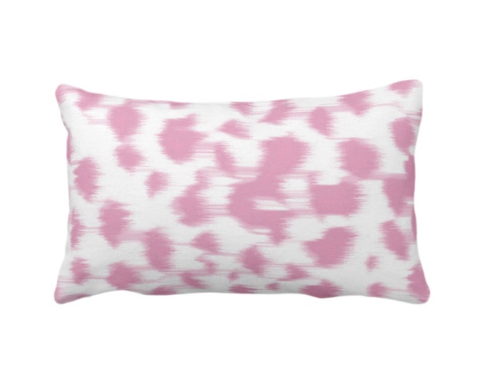 OUTDOOR Ikat Abstract Animal Print Throw Pillow or Cover 14 x 20" Lumbar Pillows/Covers, Candy Pink/White Spots/Spotted/Dots/Painted Pattern