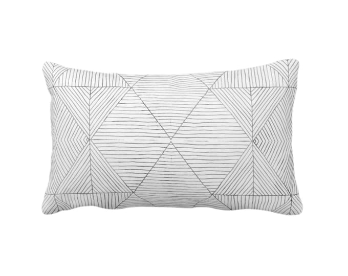 OUTDOOR Fine Line Geo Print Throw Pillow or Cover 14 x 20" Lumbar Pillows/Covers, Charcoal Dark Gray/Grey Tribal Geometric/Diamond/Lines