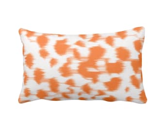 Ikat Abstract Animal Print Throw Pillow or Cover 12 x 20" Lumbar Pillows/Covers, Bright Orange/White Spots/Spotted/Dots/Geo/Painted Pattern
