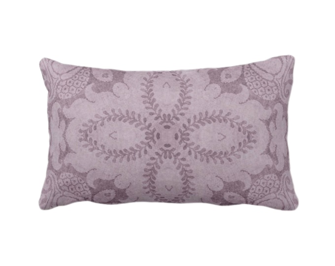 OUTDOOR Nouveau Damask Throw Pillow or Cover, Dusty Plum 14 x 20" Lumbar/Oblong Pillows/Covers Deep Purple, Floral/Modern/Organic Pattern