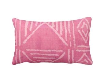 Mud Cloth Printed Throw Pillow or Cover, Bright Pink 12 x 20" Lumbar Pillows/Covers Mudcloth/Boho/Tribal/Geometric/Geo/African Print/Pattern