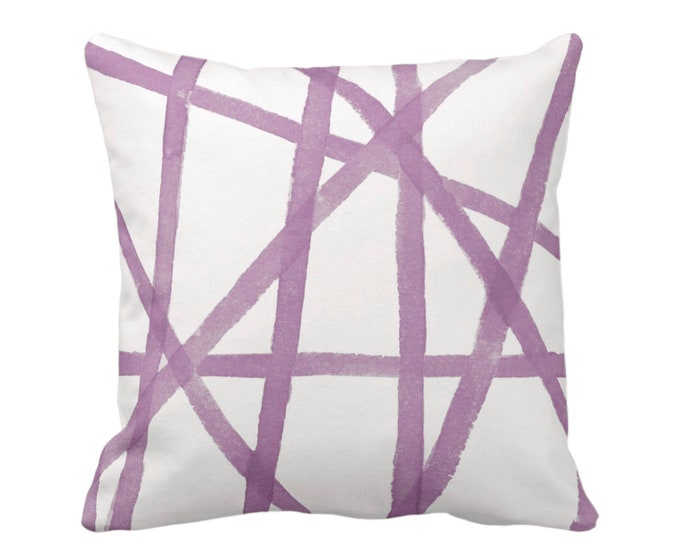 OUTDOOR Hand-Painted Lines Print Throw Pillow/Cover, White/Lavender 16, 18, 20, 26" Sq Pillows/Covers, Purple Abstract/Modern/Geometric