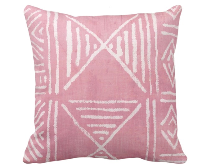 Mud Cloth Printed Throw Pillow or Cover, Pink/White 18 or 22" Sq Pillows/Covers, Mudcloth/Boho/Geometric/African/Tribal/Geo Print