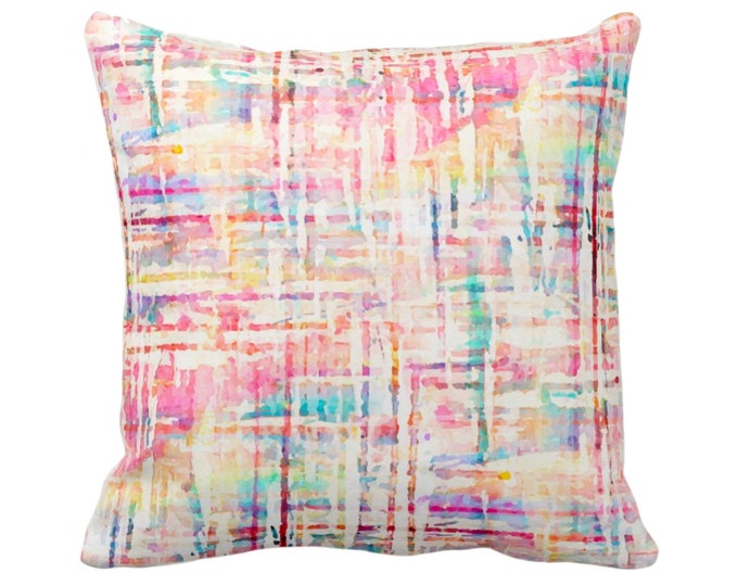 Printed Watercolor Tweed Throw Pillow/Cover, Multi-Colored Geometric Print 16, 18, 20, 22, 26" Sq Pillows/Covers, Abstract/Lines/Stripes