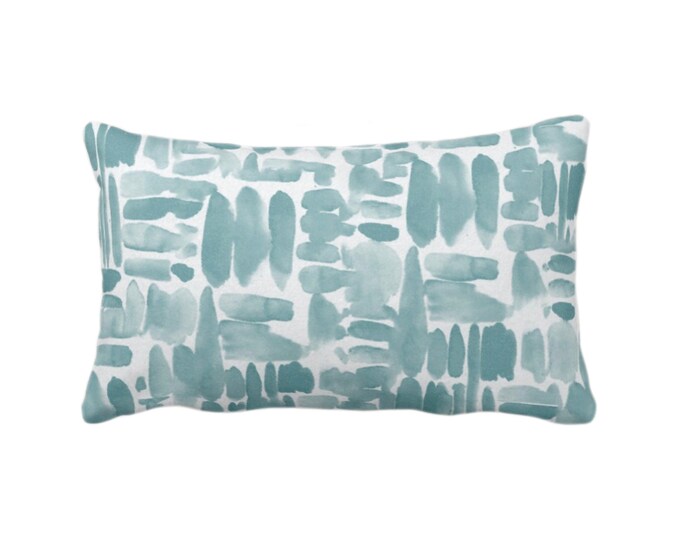 Brush Strokes Throw Pillow or Cover, Lagoon Blue/Green 12 x 20" Lumbar Pillows/Covers, Watercolor/Hand-Painted/Modern/Abstract/Geometric