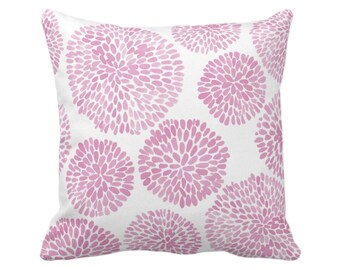 OUTDOOR Watercolor Chrysanthemum Throw Pillow/Cover, Pink Lemonade/White 14, 16, 18, 20, 26" Sq Pillows/Covers, Modern/Floral/Flower Print