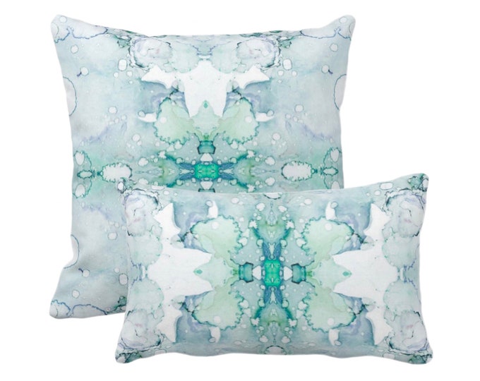 Mirrored Watercolor Throw Pillow/Cover 12x20, 16, 18, 20, 22, 26" Sq/Lumbar Pillows/Covers Abstract Modern/Minimal Jade Green/Aqua Print