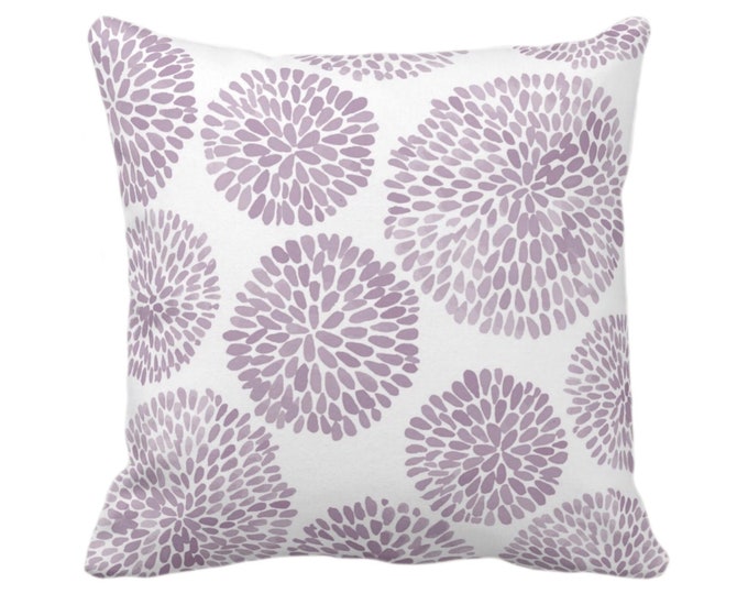 Watercolor Chrysanthemum Throw Pillow or Cover, Dusty Purple/White 16, 18, 20, 22, 26" Sq Pillows/Covers Light Modern/Floral/Flower Print
