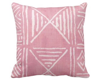 OUTDOOR Mud Cloth Printed Throw Pillow or Cover, Pink/White 14, 16, 18, 20, 26" Sq Pillows/Covers, Mudcloth/Boho/Geometric/African Print