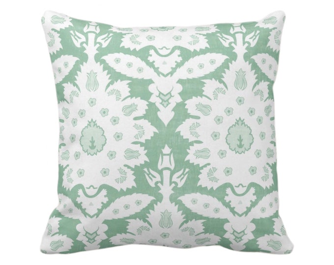 OUTDOOR Sofia Floral Print Throw Pillow/Cover, Celadon 16, 18, 20, 26" Sq Pillows/Covers Light Green/White Damask/Modern/Farmhouse Pattern